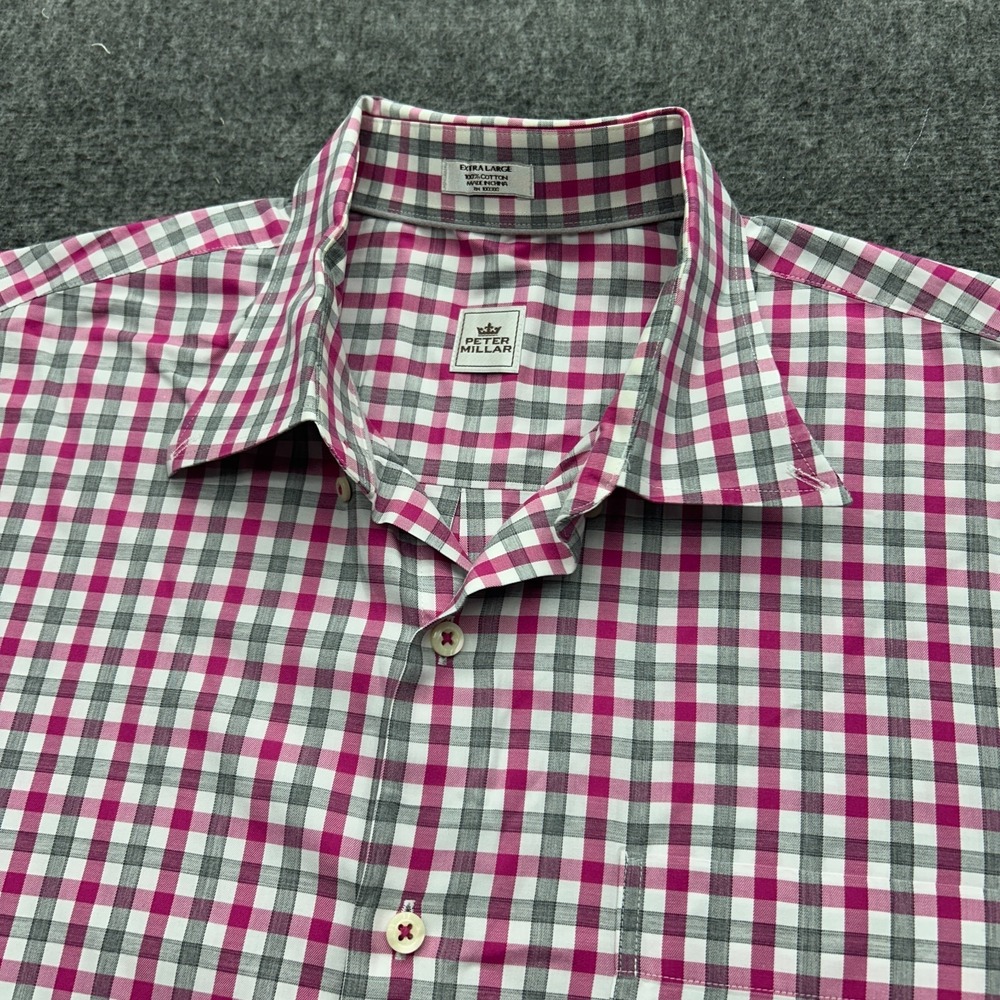 Peter Millar Shirt XL Pink Gray Check Button Down Long Sleeve Dress Mens